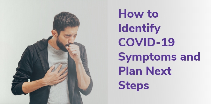 A collage of text and a man coughing illustrates the symptoms of COVID.