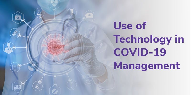 A collage of text and technologies used in COVID management.