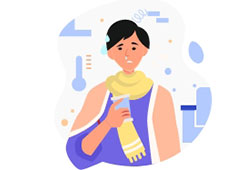 Vector image of a sick man down with cold and fever.
