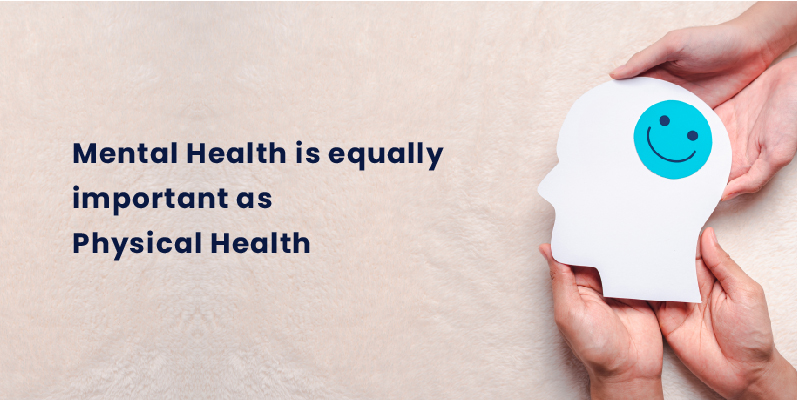 A vector image illustrating mental health awareness with the text "Mental Health is equally important as Physical Health"