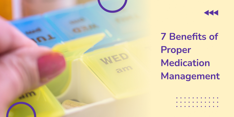 A close-up of a woman's hand opening a pill holder for her daily medications illustrates the benefits of medication management.